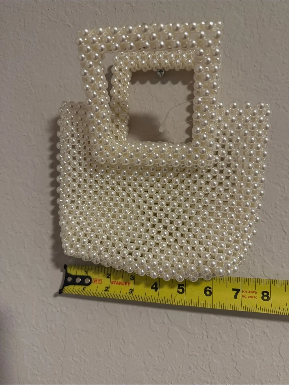 Pearl Beaded Square Handle Tote - Cream - Picture 3 of 6